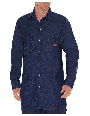 Dickies Mens Flame-Resistant Long Sleeve Denim Snap Front Shirt