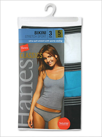 Hanes Classic Women's Stretch TAGLESS Sport Bikini 3-Pack