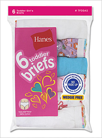 Hanes TAGLESS Toddler Girls' Cotton Briefs 6 Pack