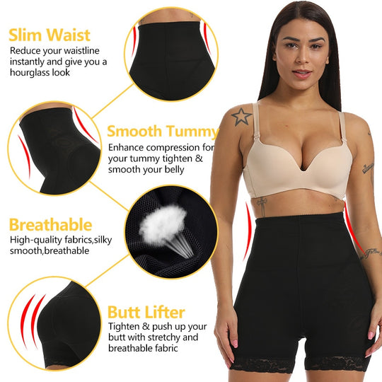 VASLANDA Padded Butt Lifter Body Shaper Tummy Control Panties High Waist Lace Boyshort ASS Pad Shorts Hip Enhancer Shapewear