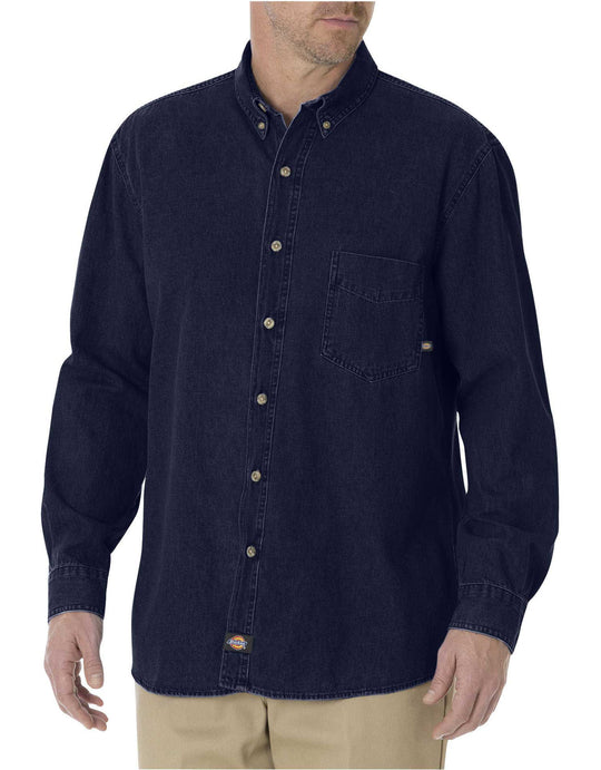 Dickies Mens Long Sleeve Button-Down Denim Shirt