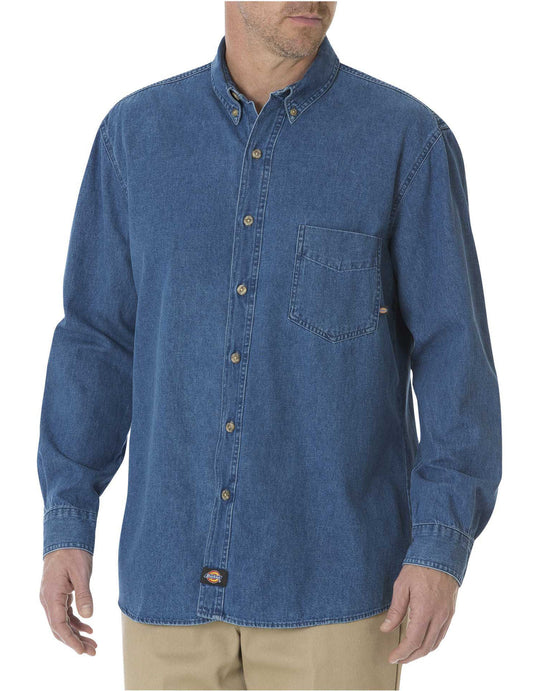 Dickies Mens Long Sleeve Button-Down Denim Shirt