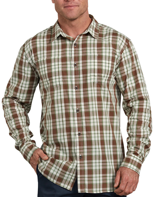 Dickies Mens Relaxed Fit Icon Long Sleeve Rinsed Plaid Shirt