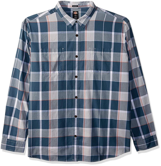 Dickies Mens Relaxed Fit Icon Long Sleeve Stonewashed Plaid Shirt