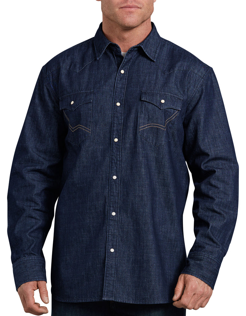 Dickies Mens Relaxed Fit Icon Long Sleeve Denim Western Shirt