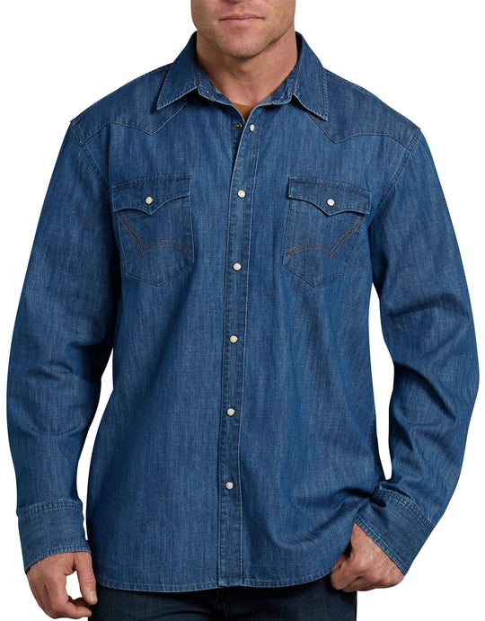 Dickies Mens Relaxed Fit Icon Long Sleeve Denim Western Shirt