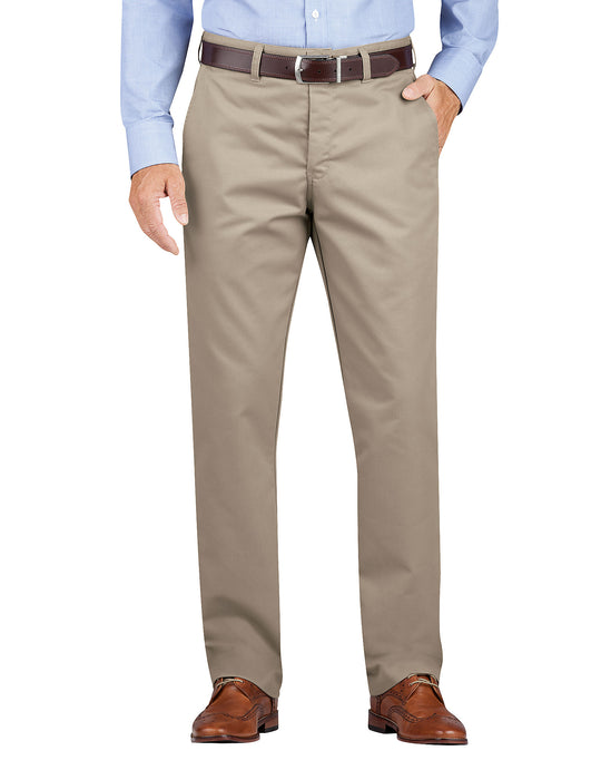 Dickies Mens KHAKI Regular Fit Tapered Leg Flat Front Pants