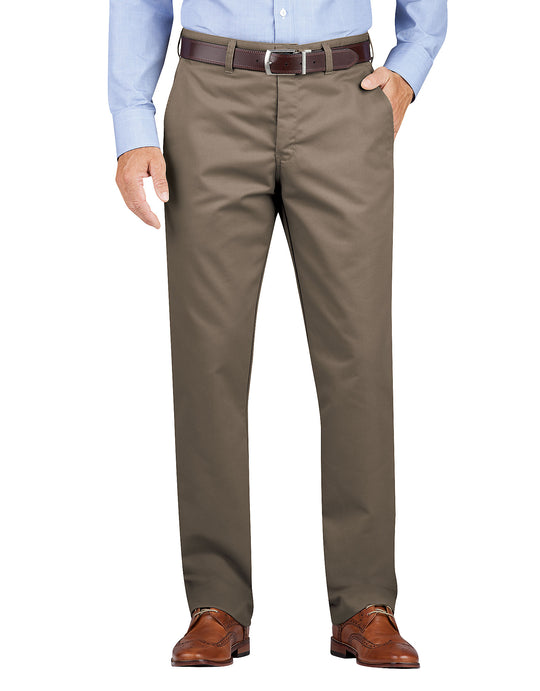 Dickies Mens KHAKI Regular Fit Tapered Leg Flat Front Pants