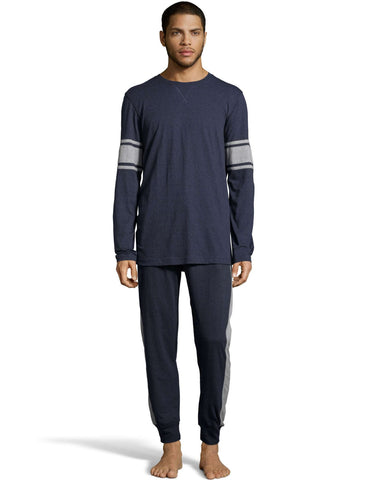 Hanes Mens 1901 Heritage Striped Sleeve Crewneck and Jogger Pant Lounge Set
