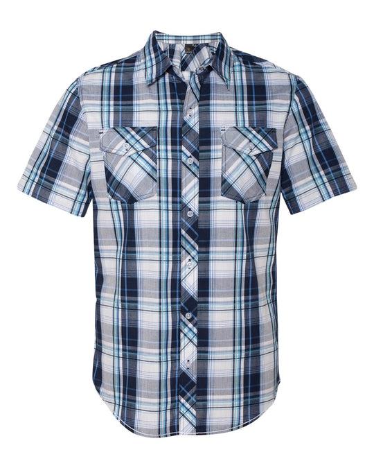 Burnside Short Sleeve Plaid Shirt, XL, Navy