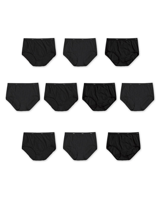 Hanes Womens Breathable Cotton All Black Briefs 10-Pack