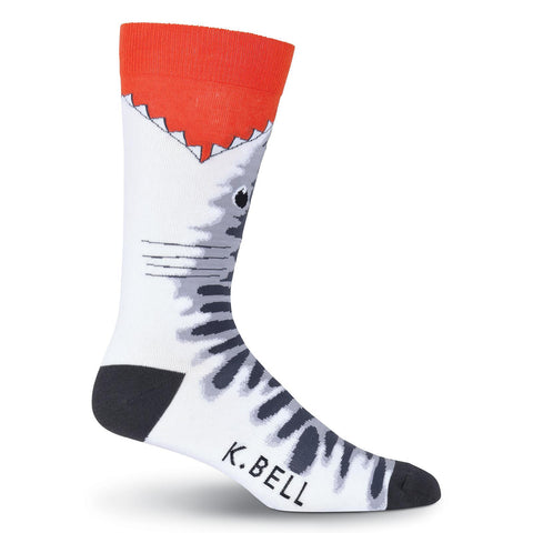 K. Bell Mens Tiger Shark Crew Socks