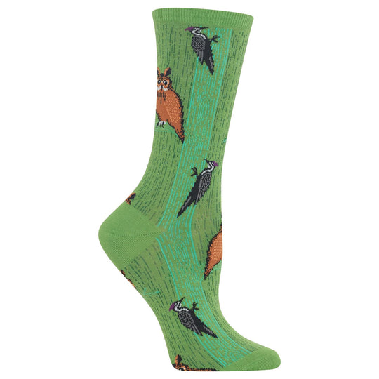 Hot Sox Womens Owl and Woodpecker Crew Socks