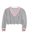 Champion Life Womens Reverse Weave Yarn Dye Rib Cropped Cut Off V-Neck