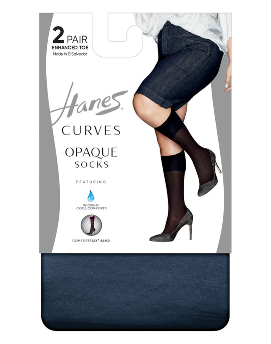 Hanes Womens Curves Opaque Socks 2-Pack