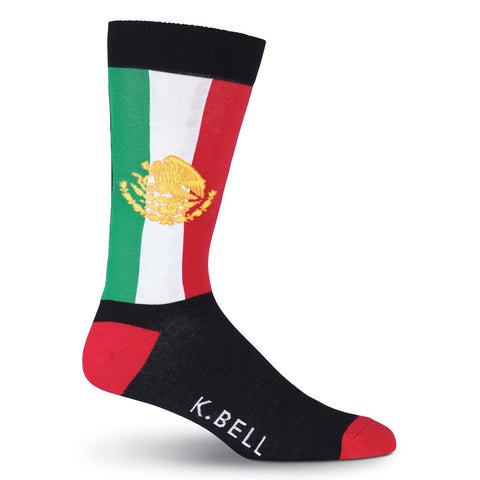 K. Bell Mens Mexican Flag Crew Socks