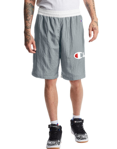 Champion Mens Crinkle Shorts, L, Concrete/White