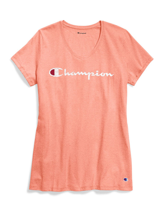 Champion Womens Plus Jersey V-Neck Graphic Tee