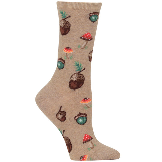 Hot Sox Womens Acorns and Mushrooms Crew Socks