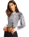Champion Womens Long-Sleeve Cropped Crew Tee, XL, Offset Leopard White