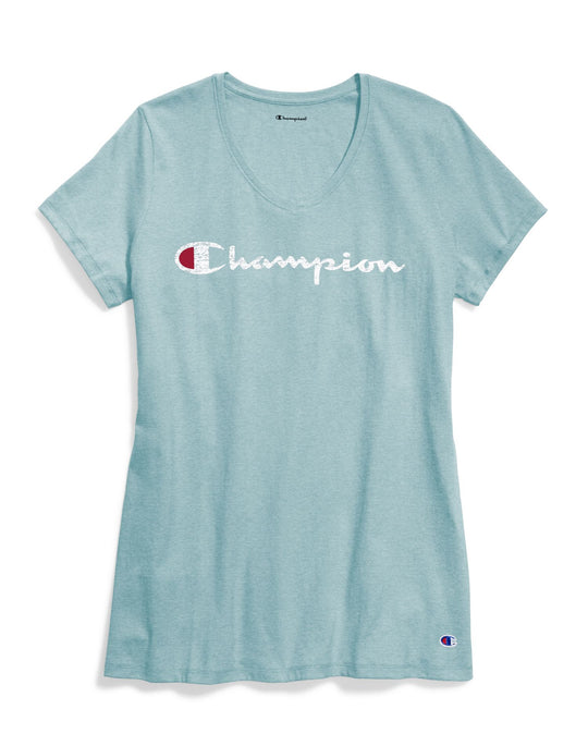 Champion Womens Plus Jersey V-Neck Graphic Tee