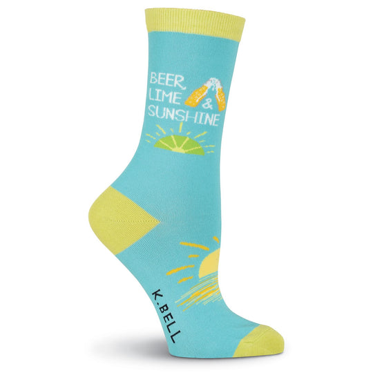 K. Bell Womens Beer, Lime and Sunshine Crew Socks