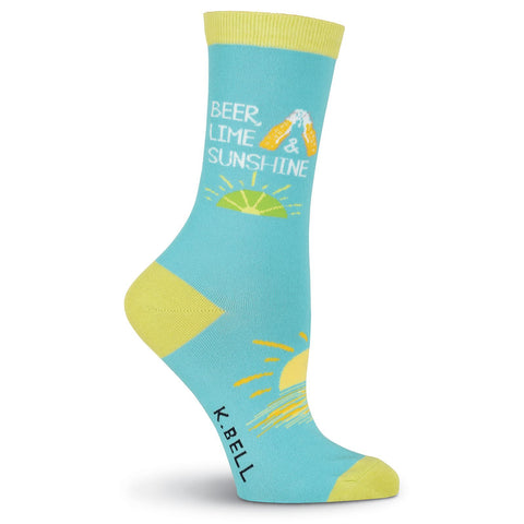 K. Bell Womens Beer, Lime and Sunshine Crew Socks