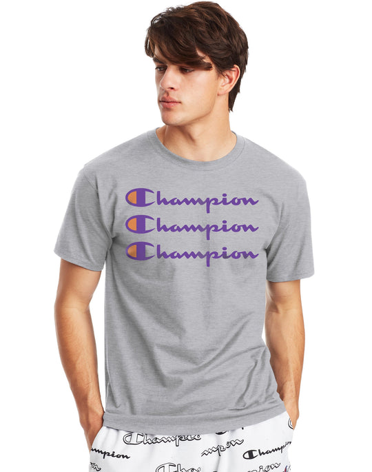 Champion Mens Classic Short-Sleeve Jersey Tee, L, Oxford Grey