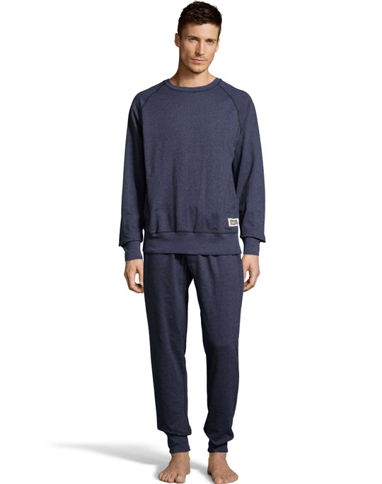 Hanes Mens 1901 Heritage Raglan Crew Top and Jogger Pant Lounge Set