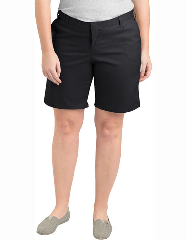 Dickies Womens Plus Size 9" Relaxed Fit Flat Front Shorts