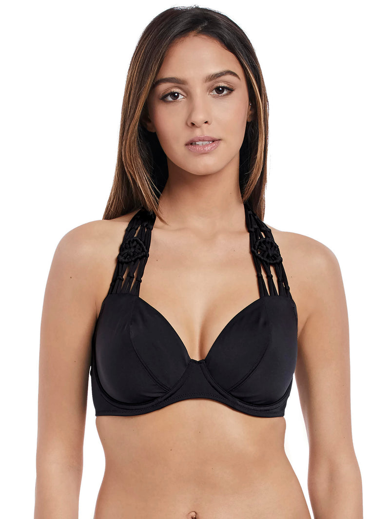 Freya Womens Macrame Underwire Banded Halter Bikini Top