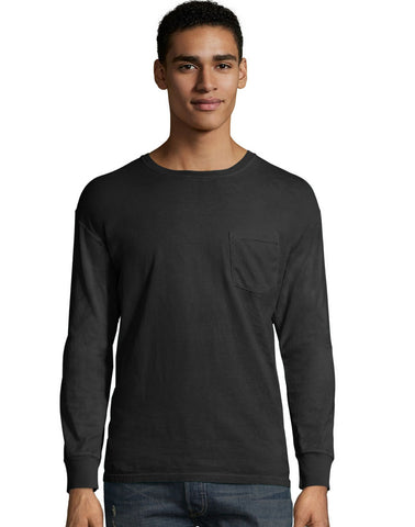 Hanes Mens ComfortWash Garment Dyed Long Sleeve Pocket Tee