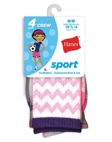 Hanes Girls Sport Crew Socks 4-Pack