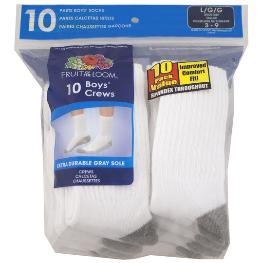 Fruit Of The Loom Boys Core 10 Pack Crew Socks
