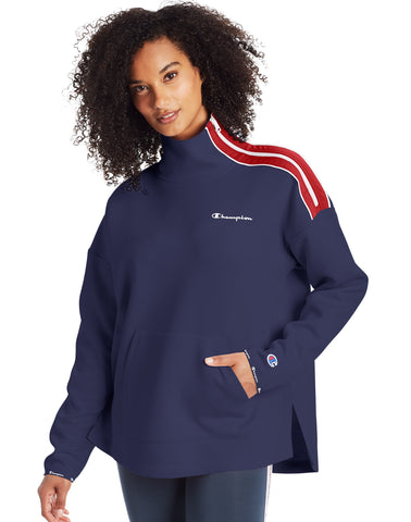 Champion Womens Sport Mock Neck Pullover, L, Athletic Navy/Scarlet