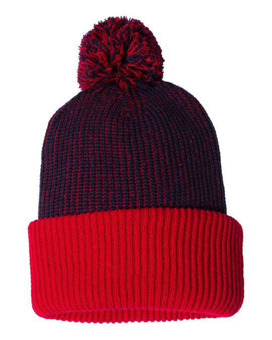 Sportsman 12 Knit Speckled Pom-Pom Beanie , One Size, Red/Royal