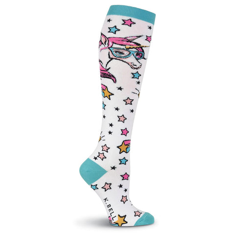 K. Bell Womens Unicorn with Glasses Knee High Socks