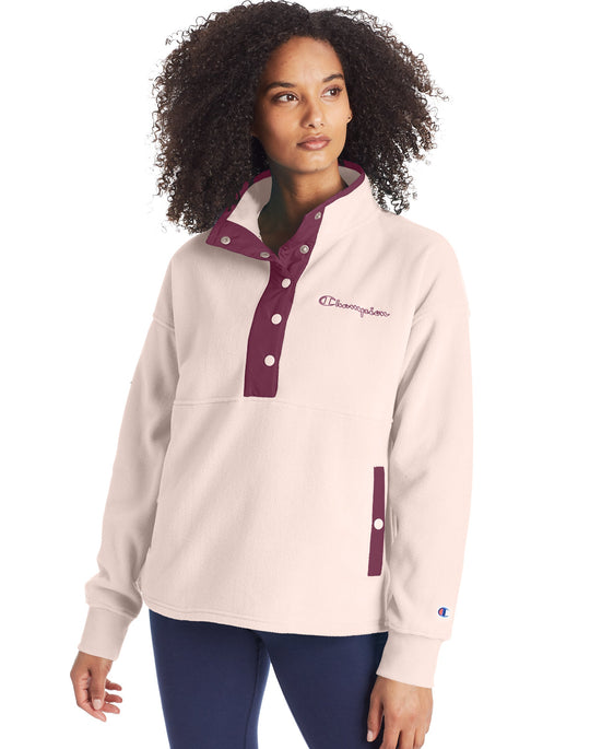 Champion Womens Explorer Fleece Snap Front Pullover, L, Athletic Navy