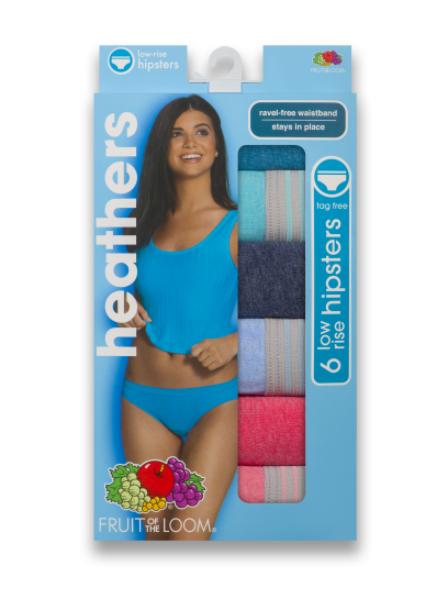 Fruit Of The Loom Womens Heather Low Rise Hipster 6 Pack, 4, Assorted