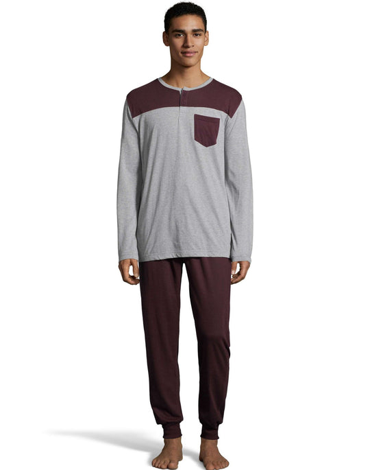 Hanes Mens 1901 Heritage Henley with front and back Yolk and Jogger Pant Set