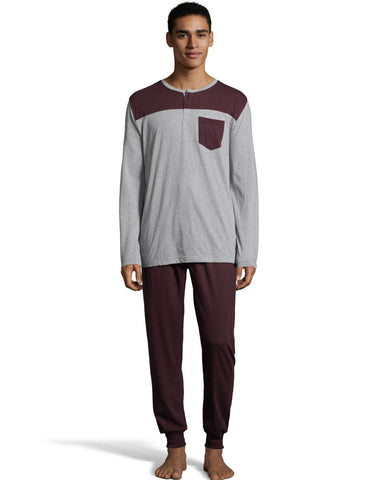 Hanes Mens 1901 Heritage Henley with front and back Yolk and Jogger Pant Set