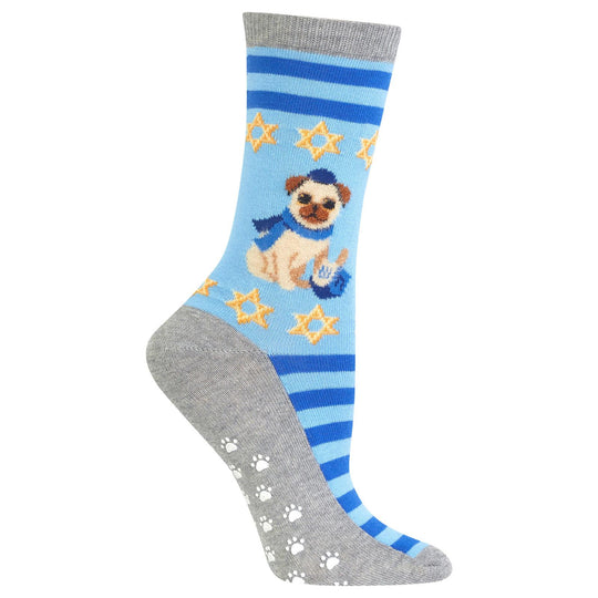 Hot Sox Womens Hanukkah Pug Non Skid Crew Socks