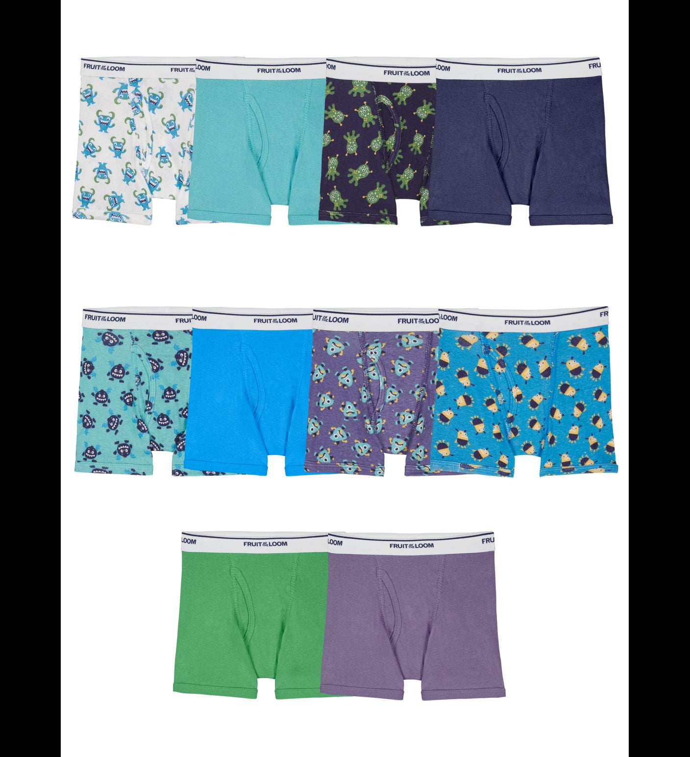 FTL-10EL80T - Fruit Of The Loom Toddler Boys Print Solid Boxer Briefs 10  Pack, 4T/5T