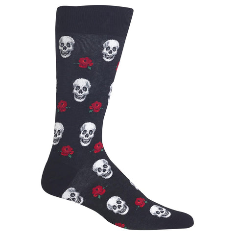 Hot Sox Mens Skulls and Roses Crew Socks