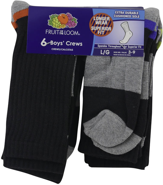 Fruit Of The Loom Boys Open 6 Pack Crew Socks