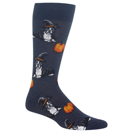 Hot Sox Mens Halloween Boston Terrier Crew Socks