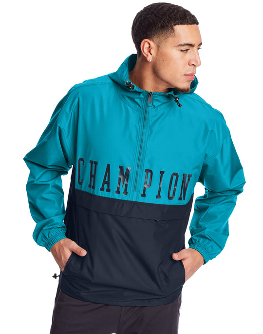 Champion Mens Colorblocked Packable Jacket, L, Cargo Olive/Black