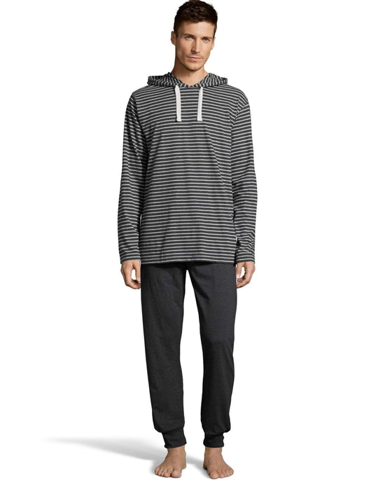 Hanes Mens 1901 Heritage Striped Hoodie with Jogger Pant Set