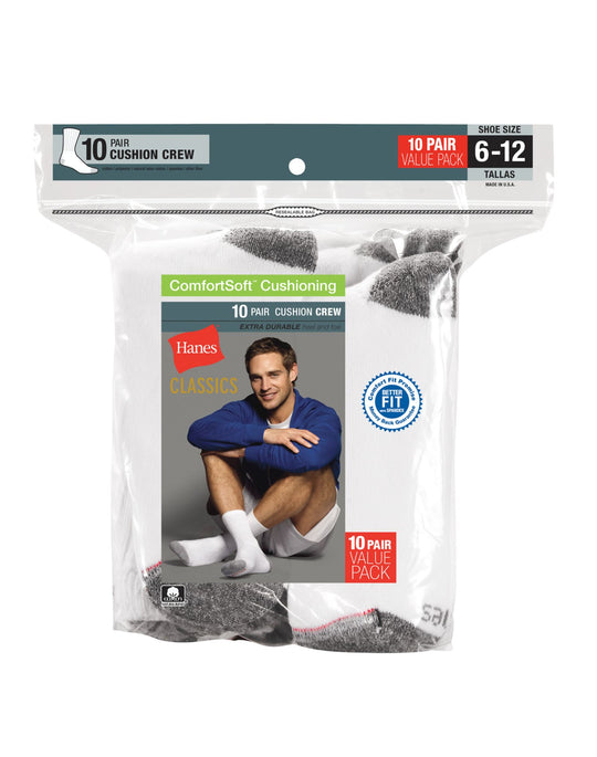 Hanes Active Work Crew Socks 6 Pairs Grey