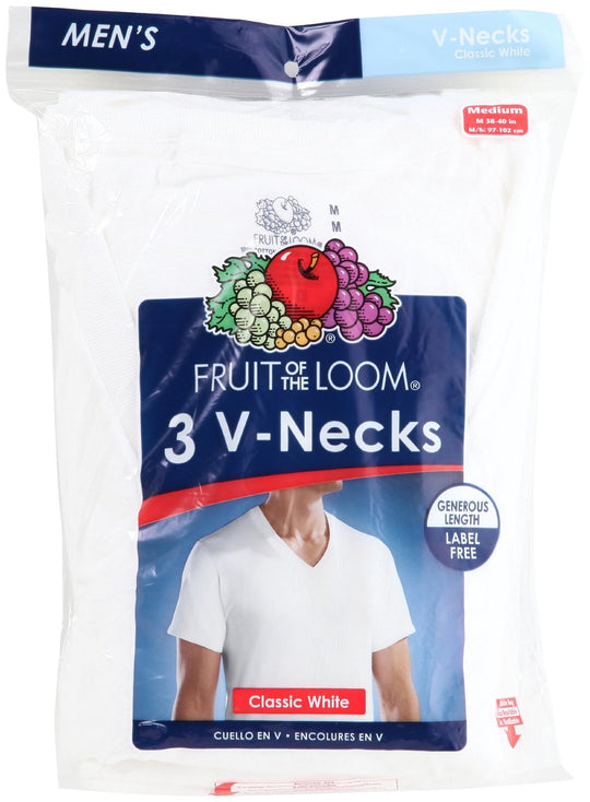 Fruit of the Loom Men`s 3pk White V-Neck Tees